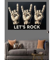 Üç El Ve "Rock And Roll" El İşaretleri Dekoratif Kanvas - Mdf Ahşap Tablo