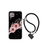 Huawei P40 Lite Kılıf Desenli Silikon Boyun Askılı Siyah Şerit Mermer 1298
