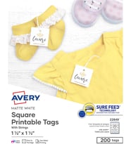 Yazdırılabilir Boş Kare Hediye Etiketleri, Sure Feed, 3,8 cm x 3,8 cm, Beyaz, 200 Özelleştirilebilir İpli Etiket (22849)