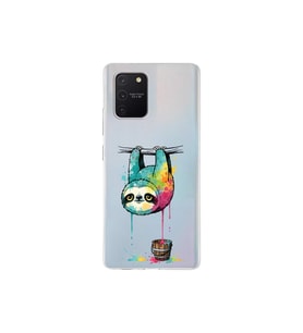Samsung Galaxy A91 ile Uyumlu Splash Tembel Hayvan Tasarımlı Şeffaf Silikon Kılıf
