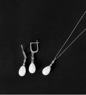 925 Ayar Gümüş Elegance Damla İnci Set (Rodyum)