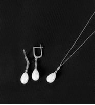 925 Ayar Gümüş Elegance Damla İnci Set (Rodyum)