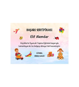 Çocuk Başarı Sertifikası Oyuncak Yapma Eğitimi Renkli Sertifika