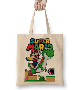 Süper Mario E Yoshi Bez Çanta Uzun Saplı
