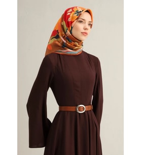 Armine Tivil İpek Eşarp 9340 - 84 Camel Karışık Desen