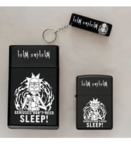 Rick & Morty Kişiye Özel İsimli Çakmak,Metal Tabaka ve Anahtarlık Set 51 (Siyah)