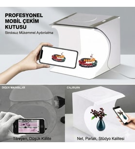 20 X 20 Cm Profesyonel Stüdyo Led Işıklı Çift Sıra Ürün Fotoğraf Çekim Çadırı