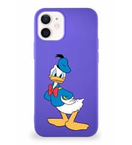 Apple iPhone 12 Mini Soft Premier Kapak Donald Duck-D Tasarımlı Silikon Kılıf - Mor (Şeffaf)