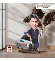 BK Gift Kişiye Özel Polis Karikatürlü Büyük Boy Ahşap Biblo-2 Arkadaşa Hediye , Sevgiliye Hediye, Kişiye Özel Biblolar