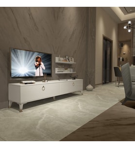 Decoraktiv Eko 4 Mdf Std Gold Tv Ünitesi Tv Sehpası - Parlak Beyaz (Beyaz)