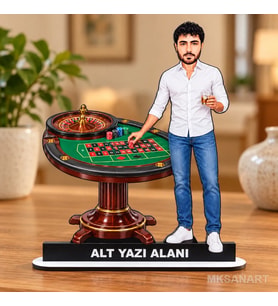 Kişiye Özel Erkek Rulet Masasi Kisiye Karikatürlü 18 cm MDF Masaüstü Biblo - Masaüstü Hediye