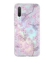 Xiaomi Mi 9 Lite Uyumlu Kapak Floral Pudra Tasarımlı Şeffaf Silikon Kılıf