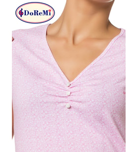 Kısa Kollu Desenli Gecelik (Pembe)