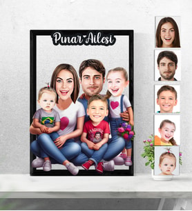 Kişiye Özel 3D  Ahşap Tablo 5 kişilik Aile Model 30x40 -6