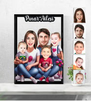 Kişiye Özel 3D  Ahşap Tablo 5 kişilik Aile Model 30x40 -6