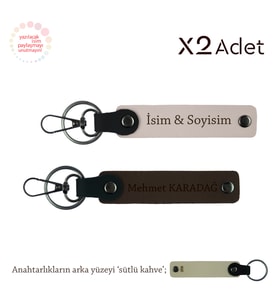Kuzene Yılbaşı Armağanı, İsim & Soyisim Kişiselleştirilmiş 2’li Anahtarlık, Pudra-Koyu Kahve-S Kahve