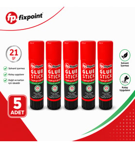 FixPoint Glue Stick Yapıştırıcı 21 Gr 5 Adet Solvent İçermez Kağıt Karton Okul Ofis Kırtasiye Yapıştırıcısı