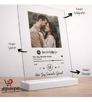 Kişiye Özel Kendin Tasarla Fotoğraflı Spotify Şarkı Barkodlu Masaüstü Plak Fotoğraf Çerçevesi (Doğal Beyaz)
