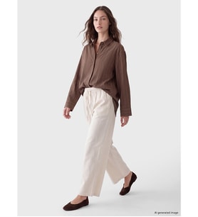 LCW Modest Bej Beli Lastikli Kadın Geniş Paça Pantolon