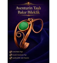 Kadın Bakır Bileklik Doğal Aventurin Taşlı Otantik Model Bilezik Her Bileğe Uygun