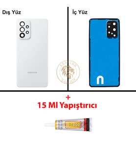Samsung A33 Beyaz Arka Pil Kapağı Batarya Kapağı Lazer Kesim + B-7000 Yapıştırıcı