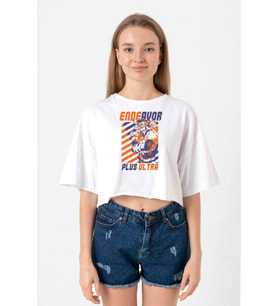 My Hero Academia Anime Endeavor Plus Ultra Beyaz Kadın Crop Tshirt