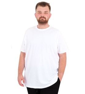 Mode XL Büyük Beden Erkek T-Shirt Bisiklet Yaka Basic U25162 Beyaz