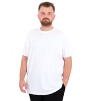 Mode XL Büyük Beden Erkek T-Shirt Bisiklet Yaka Basic U25162 Beyaz