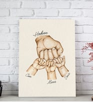 BK Gift Kişiye Özel Baba ve Çocuklar El Tasarımlı Kanvas Tablo-3, Babaya Hediye, Yeni Doğum Hediyesi