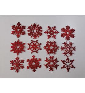 Kırmızı Kar Tanesi Simli Eva Ağaç Ve Hediye Süsü 8x8cm 12li
