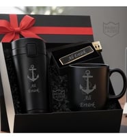 İsme Özel Çapa Logolu Erkek & Kadın Lüks Hediye Seti - Çelik Termos Usb Çakmak Kupa - Premium Hediye Paketli
