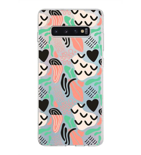 Samsung Galaxy S10 Plus ile Uyumlu 1mm Kapak Memphis Desen Tasarımlı Şeffaf Silikon Kılıf