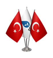 Masa Üstü Deva Partisi Bayrağı Türk Bayrağı Üçlü Krom Direk Masa Bayrak Seti