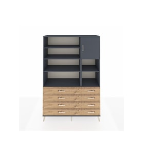 Hyperion Dolap 8 Raflı 8 Çekmeceli Tek Kapaklı  132x44x195 Antrasit-Antrasit/Çam