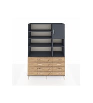 Hyperion Dolap 8 Raflı 8 Çekmeceli Tek Kapaklı  132x44x195 Antrasit-Antrasit/Çam