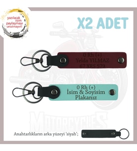 Motor Tutkunlarına Özel İsim Plaka, 0+ Kan Grubu Yazılı Özel Üretim x2 Anahtarlık, Turkuaz-Bordo-Syh (Çok Renkli)