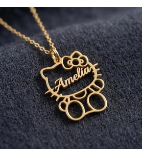 Kişiye Özel 925 Ayar Gümüş Hello Kitty İsim Kolye (Gold)