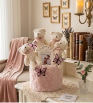 Premium Silindir Peluş Saksıda Kişiye Özel Çerçeveli Sevimli Ayıcıklar Hediye Seti