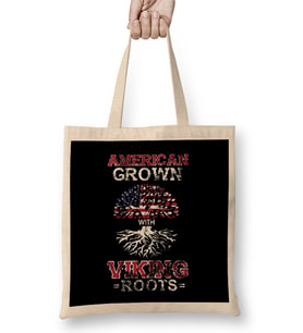 Vintage American Grown With Viking Roots Norse Bez Çanta Uzun Saplı