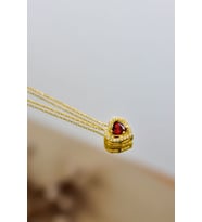 925 Ayar Gümüş Gold Kaplama Ocak Ayı Doğum Taşı Kalp Montür Kolye