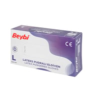 Beybi L Pudralı Lateks Beyaz Muayene Eldiveni 100 lü