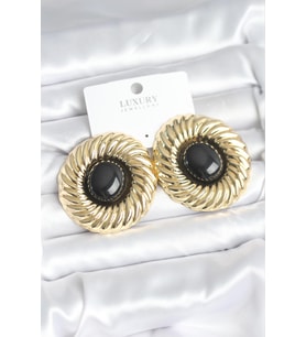 Pirinç Gold Renk Siyah Boncuklu Vintage Kadın Küpe TJ-BKP11388