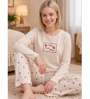 MIRANO 3113 Waffle Soft Kumaş Kiraz Desenli Kışlık Ev Kadın Pijama Takımı