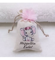 Hayaller Dükkanı 30 Adet Kişiye Özel Lavanta Kesesi Fil Baskılı Kız Bebek Hediyesi, Bebek Mevlüt Hediyesi