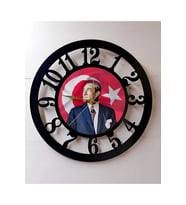 Bilge Duvar Saati, Atatürk Detaylı Dekoratif Ahşap Duvar Saati (Siyah)