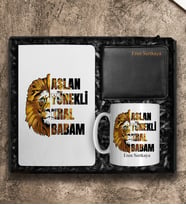 Babalar Gününe Özel Tasarım Defter & Kişiye Özel Kupa & Cüzdan Hediye Seti