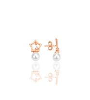 Gümüş rose zirkon taşlı incili ay yıldız kombin küpe SGTL12259ROSE