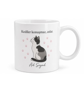 Kedi Sevenlere Hediye Kedicik Temalı Özel Baskılı Porselen Kupa Bardak