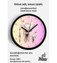 İsme Özel Sevimli Fil Çocuk Odası Duvar Saati Orta Boy 30 cm Siyah Camlı Sessiz