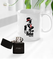 BK Gift Kişiye Özel Babalar Günü Hediyesi Baba Godfather Tasarımlı Kupa Bardak ve Benzinli Çakmak Seti-18 (Model 1)